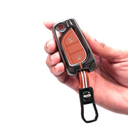 Metal Silicon Car Key Cover with Zinc Alloy For Toyota Corolla, Camry, Ascent, Yaris, Levin - 2 Button Flip Key - 360° Shock-Proof Protection for Toyota - (Biscuit Brown)
