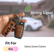 Metal Leather Car Key Cover Compatible With Kia Seltos, Sonet, Carens | Push Start Only Key