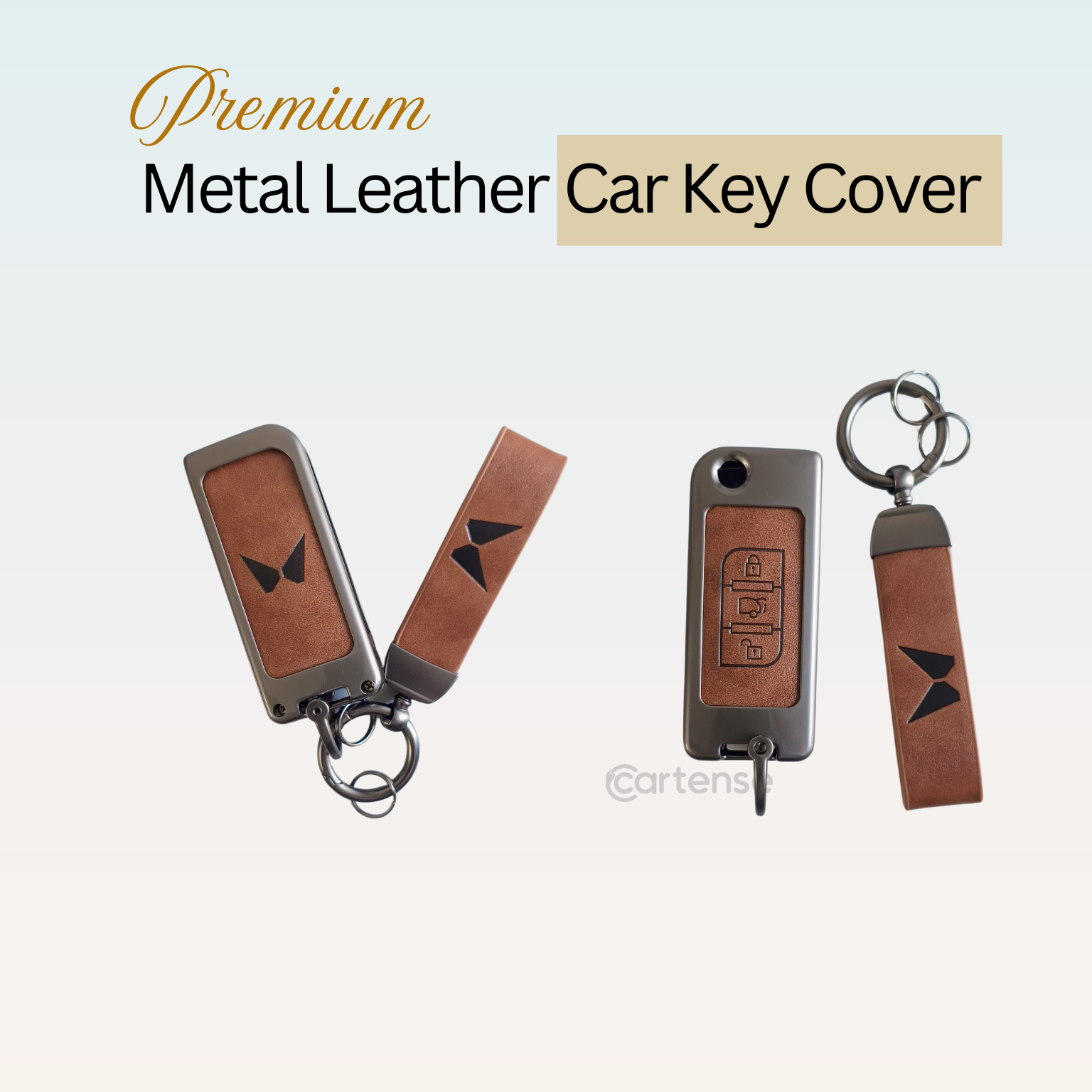Metal Leather Car Key Cover Compatible With Mahindra XUV 500 | 3 Button Flip Key