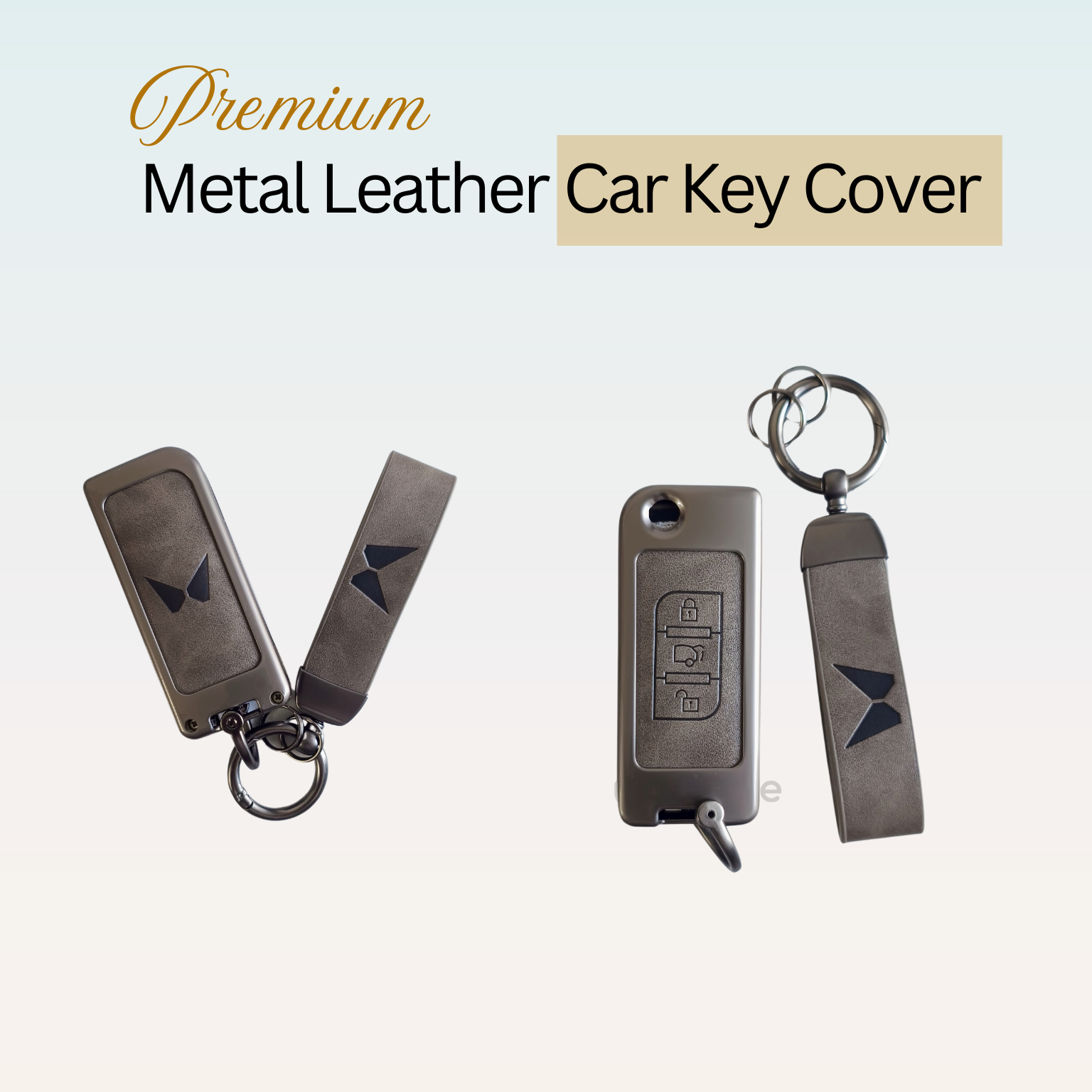 Metal Leather Car Key Cover Compatible With Mahindra XUV 500 | 3 Button Flip Key