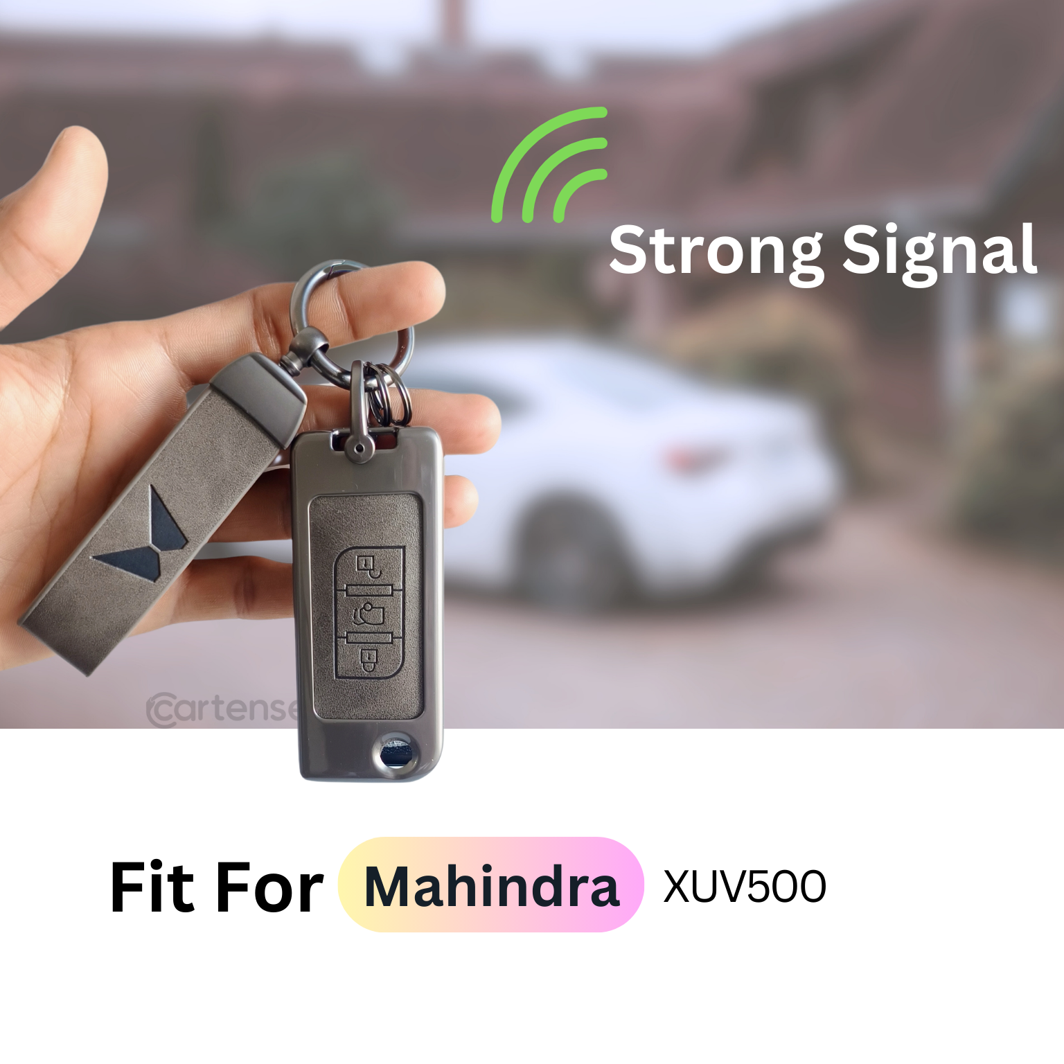 Metal Leather Car Key Cover Compatible With Mahindra XUV 500 | 3 Button Flip Key