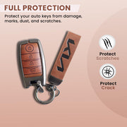 Metal Leather Car Key Cover Compatible With Kia Seltos, Sonet, Carens | Push Start Key