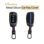 Metal Silicon Car Key Cover Compatible With Creta, Venue, Aura, i20,Grand i10 Nios, Xcent | 3 Button Flip Key