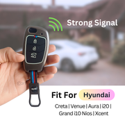 Metal Silicon Car Key Cover Compatible With Creta, Venue, Aura, i20,Grand i10 Nios, Xcent | 3 Button Flip Key