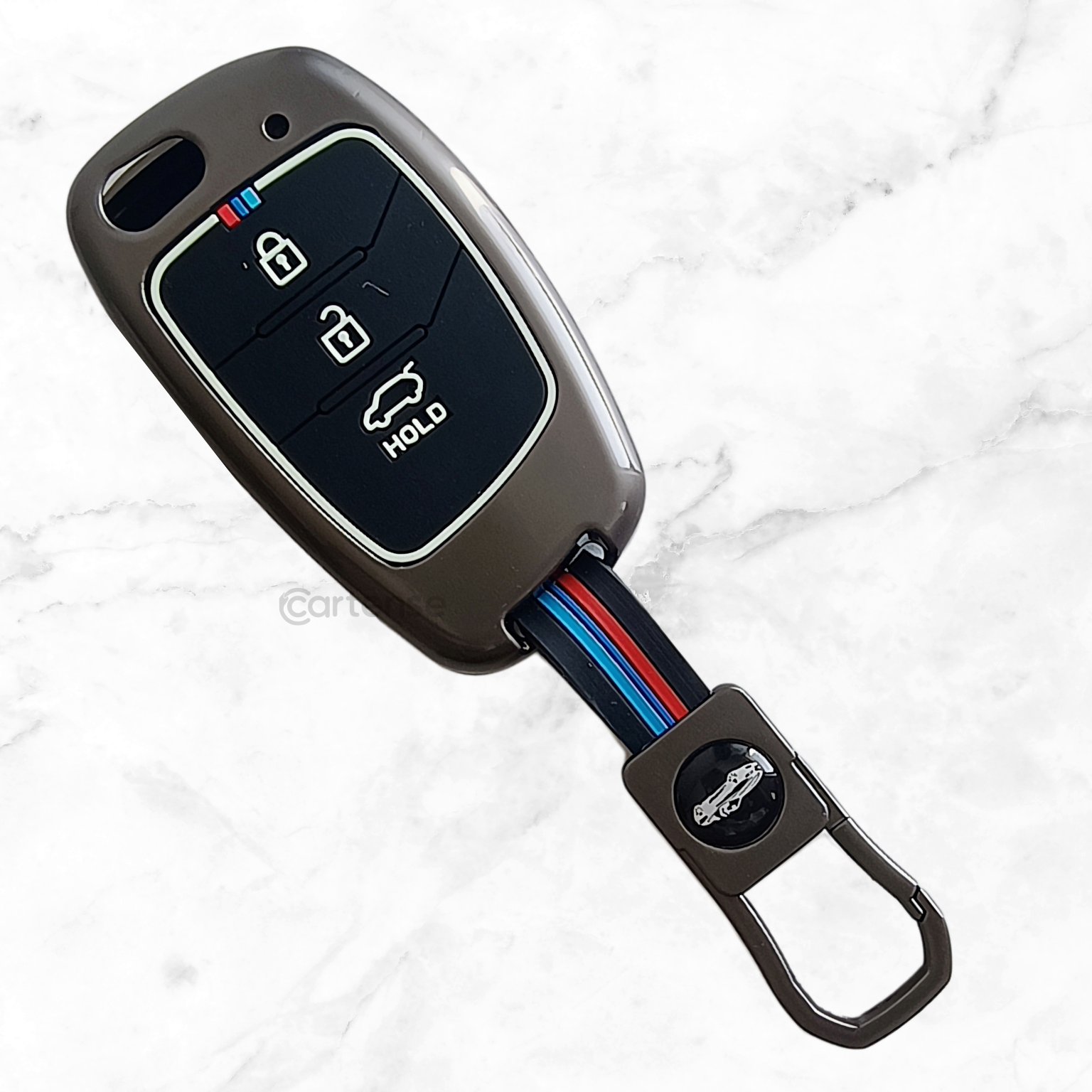 Metal Silicon Car Key Cover Compatible With Creta, Venue, Aura, i20,Grand i10 Nios, Xcent | 3 Button Flip Key