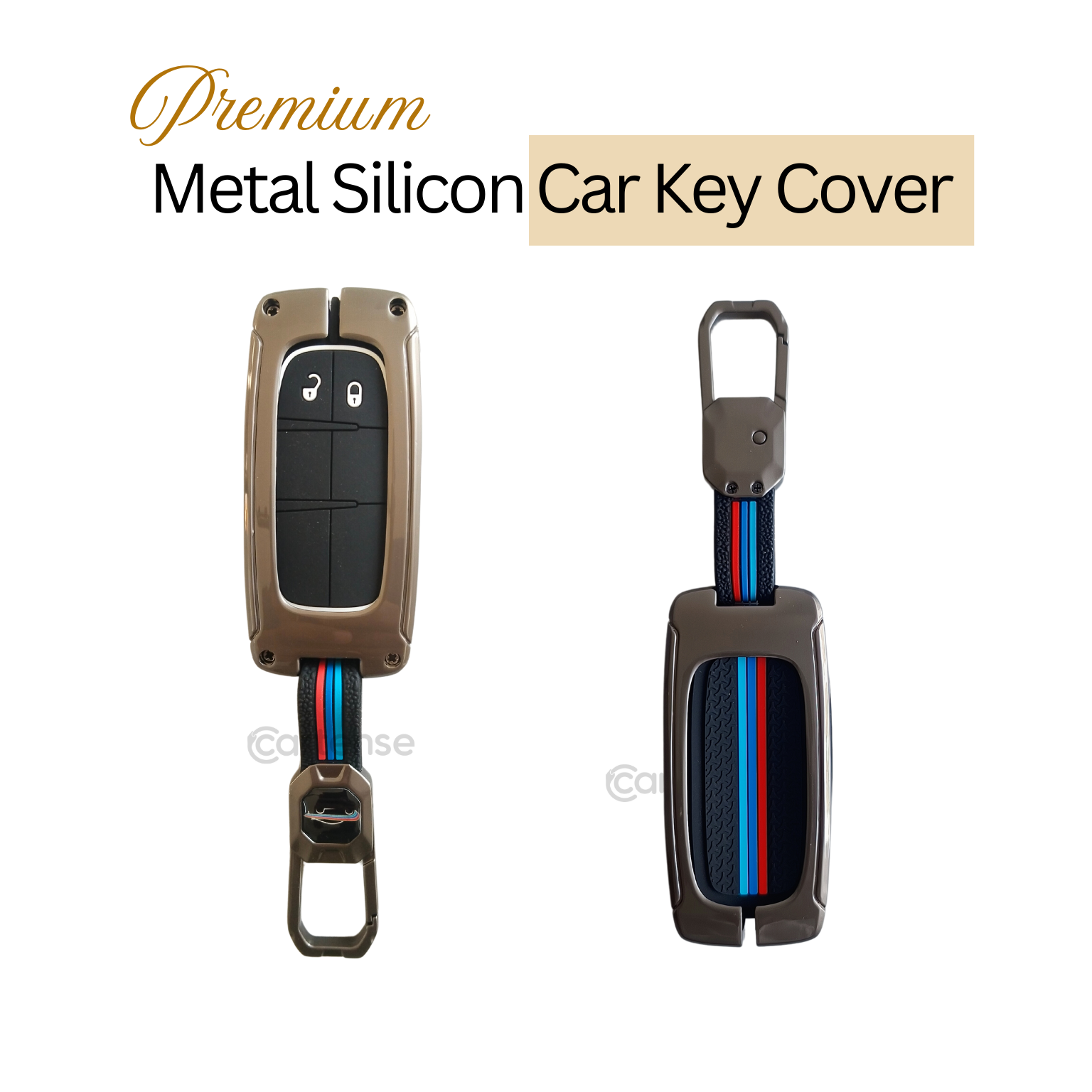 Metal Silicon Car Key Cover Compatible With Jeep Compass | 2 Button Smart Key
