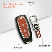 Metal Silicon Car Key Cover with Zinc Alloy For Suzuki Baleno, Ciaz, Vitara, Brezza, S Cross, Swift, Ignis, XL6, Fronx, Jimny, Grand Vitara - 3 Button Smart Key - 360° Shock-Proof Protection - (Biscuit Brown)