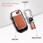 Metal Silicon Car Key Cover With Zinc Alloy Compatible With Kia, Kia Seltos HTE, Sonet HTE, Carens Premium, Prestige - 3 Button Flip Key - 360° Shock-Proof Protection For Kia - (Biscuit Brown)