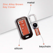 Metal Silicon Car Key Cover with Zinc Alloy For Suzuki Ertiga, Swift, Dzire, Baleno, Ignis, XL6, Franzo, Celerio, Ciaz, Brezza, Jimny - 3 Button Smart Key - 360° Shock-Proof Protection - (Biscuit Brown)