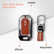 Metal Silicon Key Cover With Zinc Alloy For Suzuki Baleno, Swift, Ertiga, XL6, DZire, Fronx, Scross, Celerio, Ciaz, Brezza, Grand Vitara, Jimny, Ignis - 2 Button Smart Key - 360° Shock-Proof Protection For Suzuki - (Biscuit Brown)