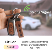 Metal Leather Key Cover for Suzuki Baleno, Ciaz, Grand Vitara, Brezza, S Cross, Swift, Ignis, XL6, Fronx | 2 Button Smart Key