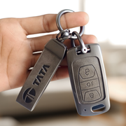 Metal Leather Car Key Cover For TATA Arai, Safari, Tiago, Zest, Bolt, Tigor, Hexa, Nexon, Harrier, Altroz, Punch | 3 Button Flip Key