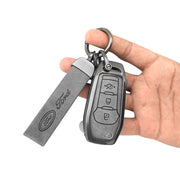 Metal Leather Car Key Cover Compatible with Figo, Aspire, Endeavour | 3 Button Flip Key