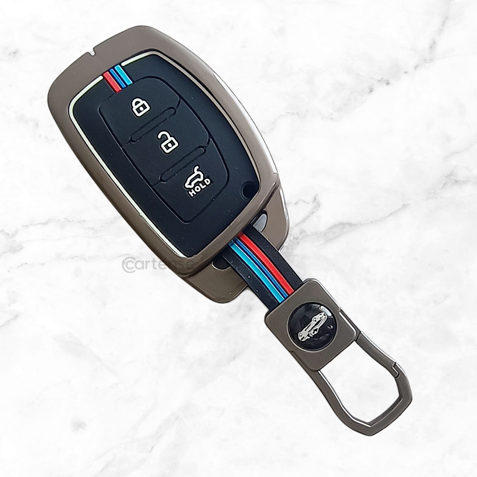 Metal Silicon Car Key Cover Compatible with Grand i10 NIOS Asta, Venue, i20, Aura, Creta, Elantra | 3 Button Smart Key