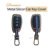 Metal Silicon Car Key Cover Compatible with Grand i10 NIOS Asta, Venue, i20, Aura, Creta, Elantra | 3 Button Smart Key