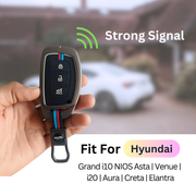 Metal Silicon Car Key Cover Compatible with Grand i10 NIOS Asta, Venue, i20, Aura, Creta, Elantra | 3 Button Smart Key