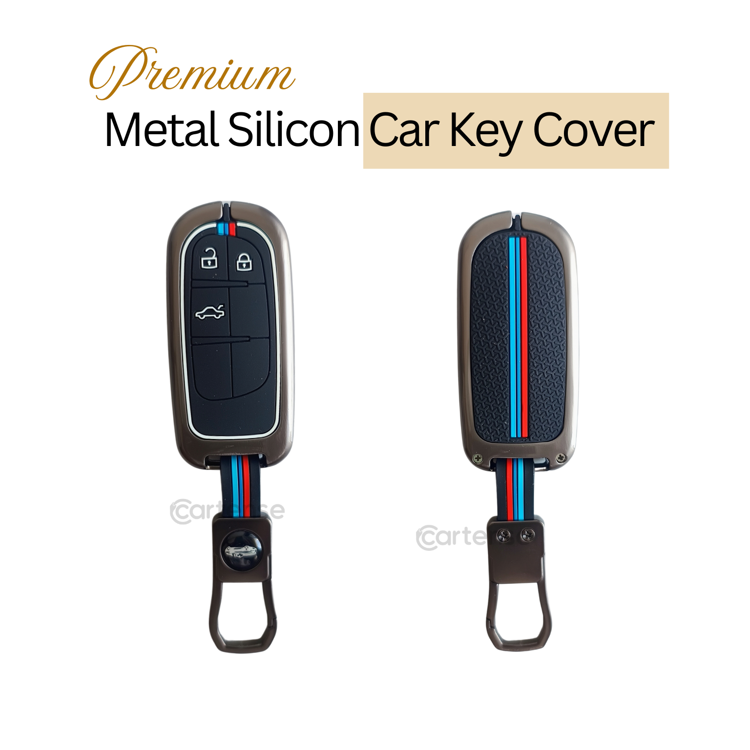 Metal Silicon Car Key Cover Compatible With Jeep Compass | 3 Button Smart Key