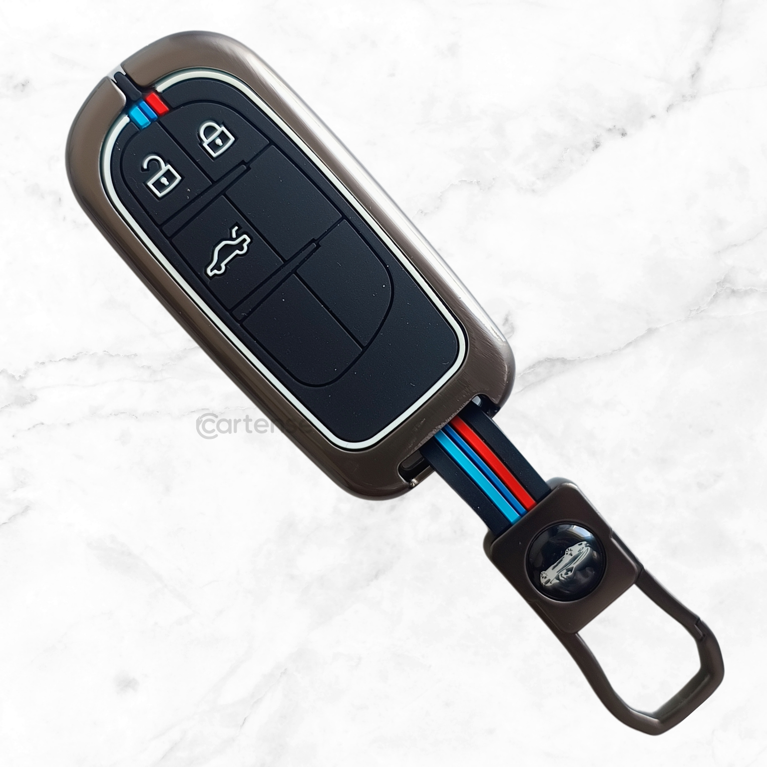 Metal Silicon Car Key Cover Compatible With Jeep Compass | 3 Button Smart Key