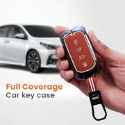Metal Silicon Car Key Cover with Zinc Alloy For TATA Curvv - 4 Button smart key - 360° Shock-Proof Protection (Biscuit Brown)