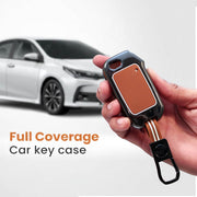 Metal Silicon Car Key Cover With Zinc Alloy Compatible With Kia, Kia Seltos HTE, Sonet HTE, Carens Premium, Prestige - 3 Button Flip Key - 360° Shock-Proof Protection For Kia - (Biscuit Brown)