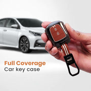 Metal Silicon Car Key Cover with Zinc Alloy For Hyundai Santro, Eon, i10 Grand - 2 Button Smart Key - 360° Shock-Proof Protection - (Biscuit Brown)