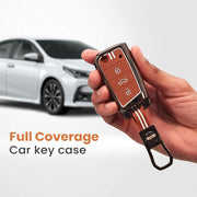Metal Silicon Car Key Cover with Zinc Alloy For Skoda/Volkswagen Kushaq, Kylaq, Octavia, Kodiaq, Superb, Slavia, Passat, Virtus, T Roc - 3 Button Flip Key - 360° Shock-Proof Protection for Skoda & Volkswagen - (Biscuit Brown)