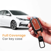 Metal Silicon Key Cover With Zinc Alloy For Suzuki Baleno, Swift, Ertiga, XL6, DZire, Fronx, Scross, Celerio, Ciaz, Brezza, Grand Vitara, Jimny, Ignis - 2 Button Smart Key - 360° Shock-Proof Protection For Suzuki - (Biscuit Brown)