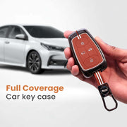 Metal Silicon Car Key Cover with Zinc Alloy For TATA Punch, Tiago, Altroz, Nexon, Harrier, Safari, EV, Sierra - 4 Button Smart Key Prestige - 360° Shock-Proof Protection For Tata - (Biscuit Brown)