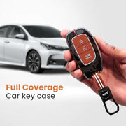 Metal Silicon Car Key Cover with Zinc Alloy For Grand i10 NIOS Asta, Venue, i20, Aura, Creta, Elantra - 3 Button Smart Key - 360° Shock-Proof Protection - (Biscuit Brown)