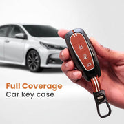 Metal Silicon Car Key Cover with Zinc Alloy For Suzuki Baleno, Ciaz, Vitara, Brezza, S Cross, Swift, Ignis, XL6, Fronx, Jimny, Grand Vitara - 3 Button Smart Key - 360° Shock-Proof Protection - (Biscuit Brown)