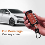 Metal Silicon Car Key Cover with Zinc Alloy For TATA Arai, Safari, Tiago, Zest, Bolt, Tigor, Hexa, Nexon, Harrier, Altroz, Punch - 3 Button Smart Key - 360° Shock-Proof Protection - (Biscuit Brown)