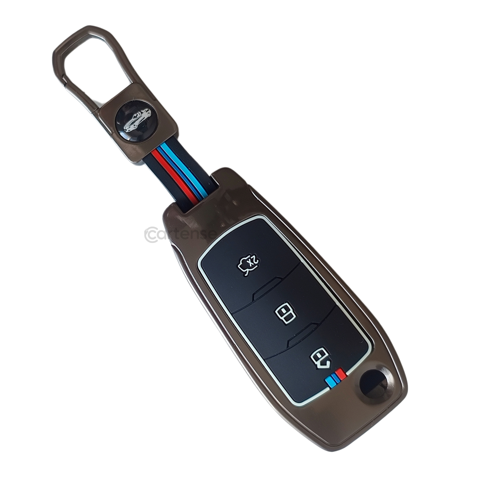Metal Silicon Car Key Cover Compatible with Figo, Aspire, Endeavour | 3 Button Smart Key