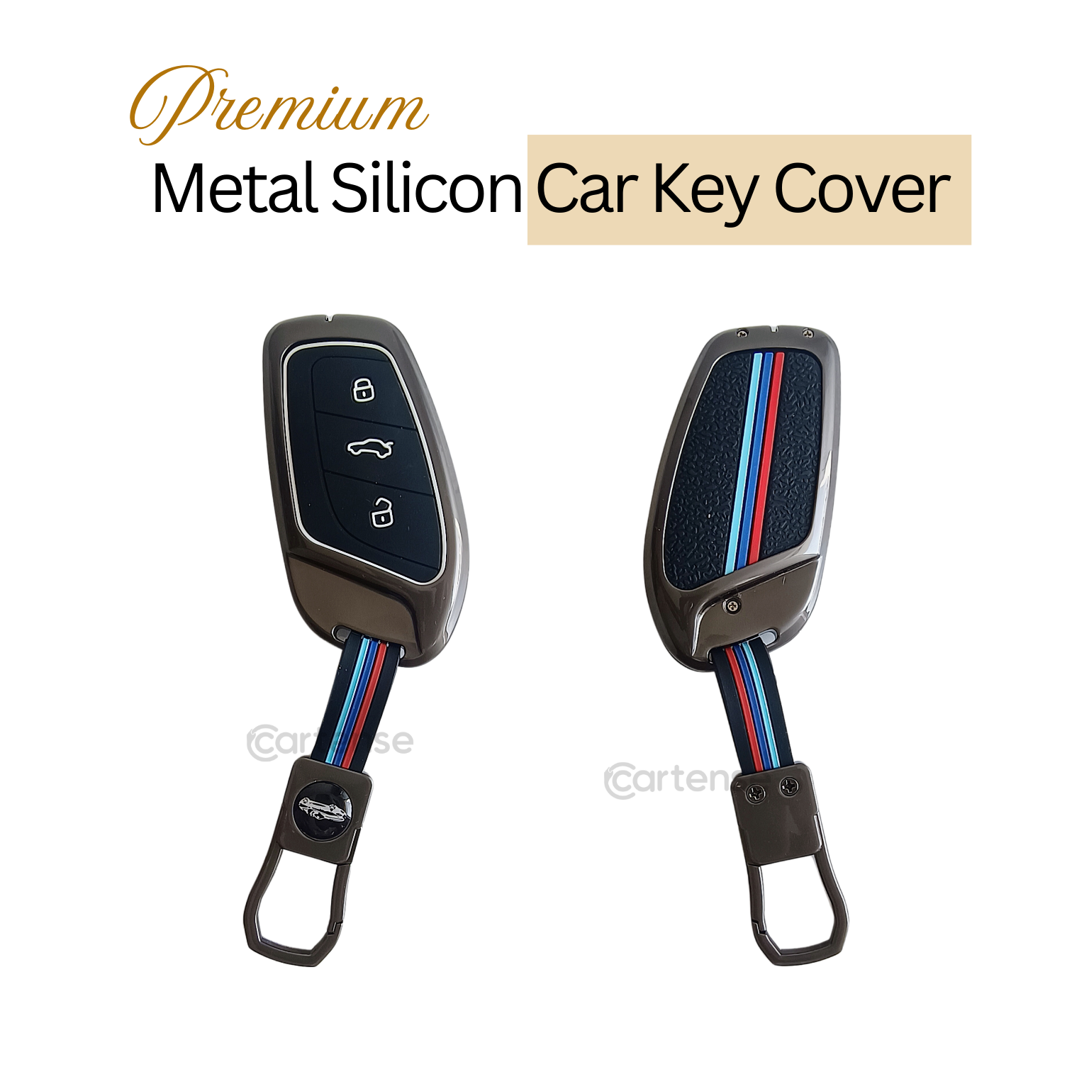 Metal Silicon Car Key Cover For MG ZS EV, Astor | 3 Button Smart Key