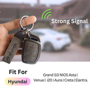Metal Leather Car Key Cover Compatible with Grand i10 NIOS Asta, Venue, i20, Aura, Creta, Elantra | 3 Button Smart Key