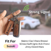 Metal Leather Key Cover for Suzuki Baleno, Ciaz, Vitara, Brezza, S Cross, Swift, Ignis, XL6, Fronx, Jimny,  Grand Vitara  | 3 Button Smart Key