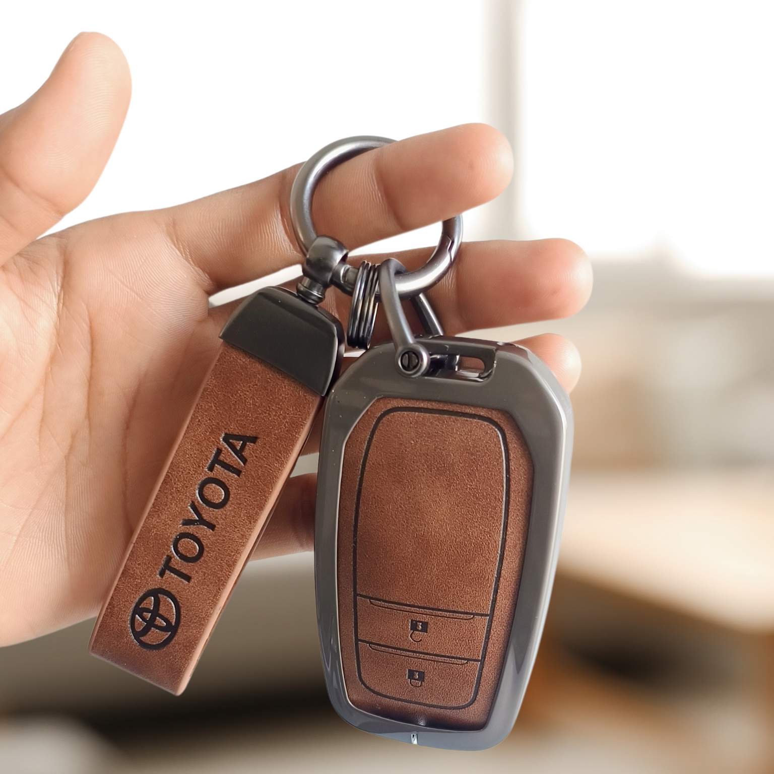 Metal Leather Car Key Cover For Toyota Fortuner, Hilux, Innova Crysta,  Legender, Innova HyCross, Land Cruiser | 2 Button Type M1 Push Start Smart Key
