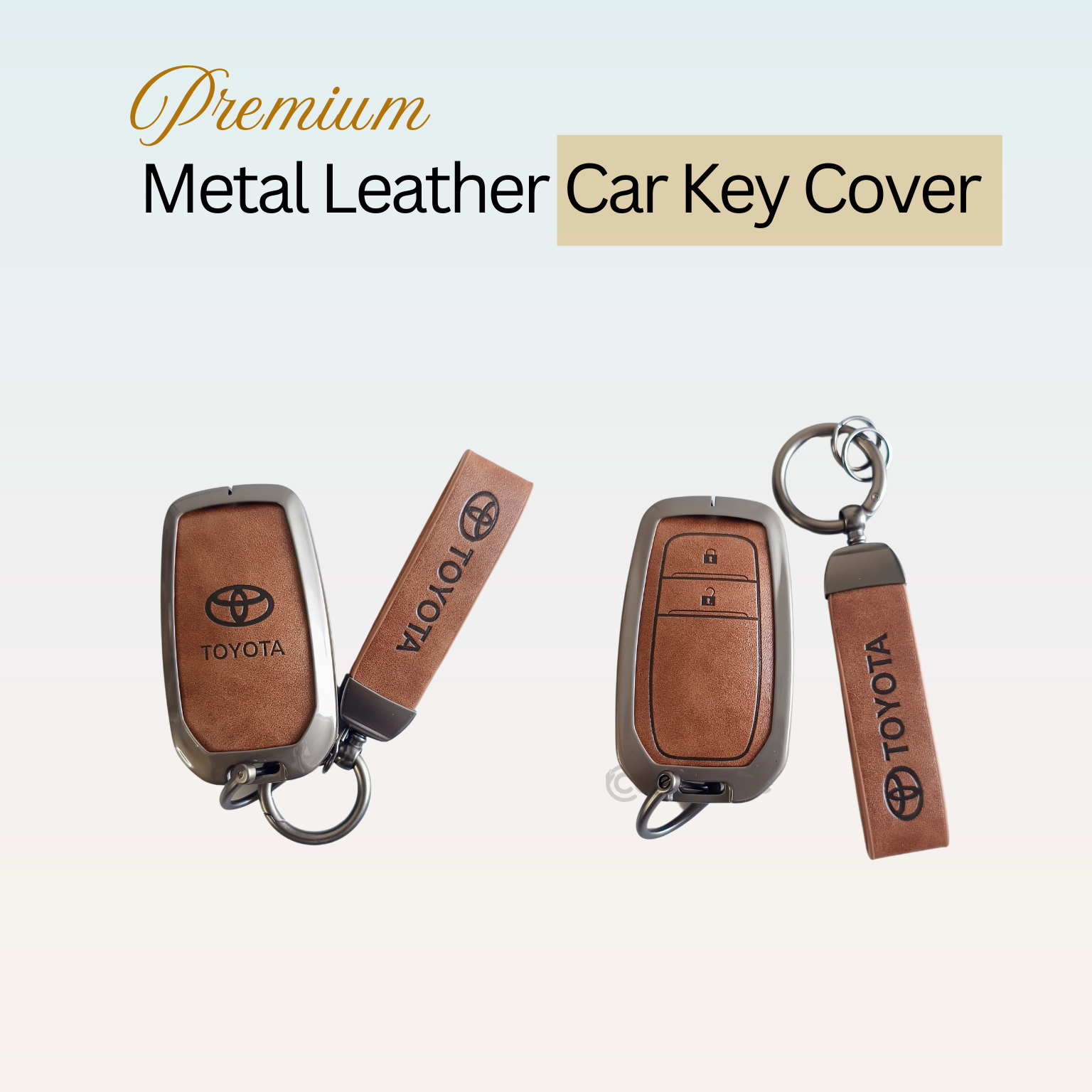 Metal Leather Car Key Cover For Toyota Fortuner, Hilux, Innova Crysta,  Legender, Innova HyCross, Land Cruiser | 2 Button Type M1 Push Start Smart Key