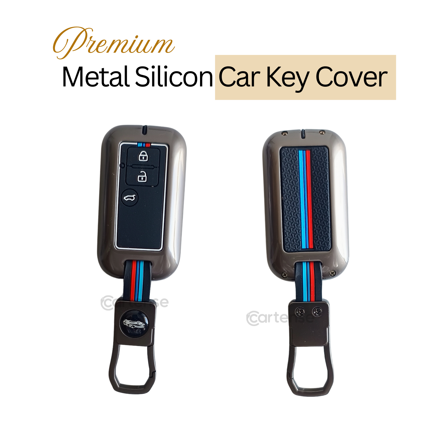 Metal Silicon Key Cover for Suzuki Ertiga, Swift, Dzire, Baleno, Ignis, XL6, Franzo, Celerio, Ciaz, Brezza, Jimny   | 3 Button Smart Key