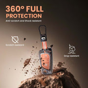 Metal Silicon Car Key Cover with Zinc Alloy For Toyota Corolla, Camry, Ascent, Yaris, Levin - 2 Button Flip Key - 360° Shock-Proof Protection for Toyota - (Biscuit Brown)