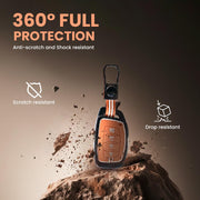 Metal Silicon Car Key Cover with Zinc Alloy For Hyundai Alcazar, Creta, Tucson - 4 Button Smart Key - 360° Shock-Proof Protection - (Biscuit Brown)