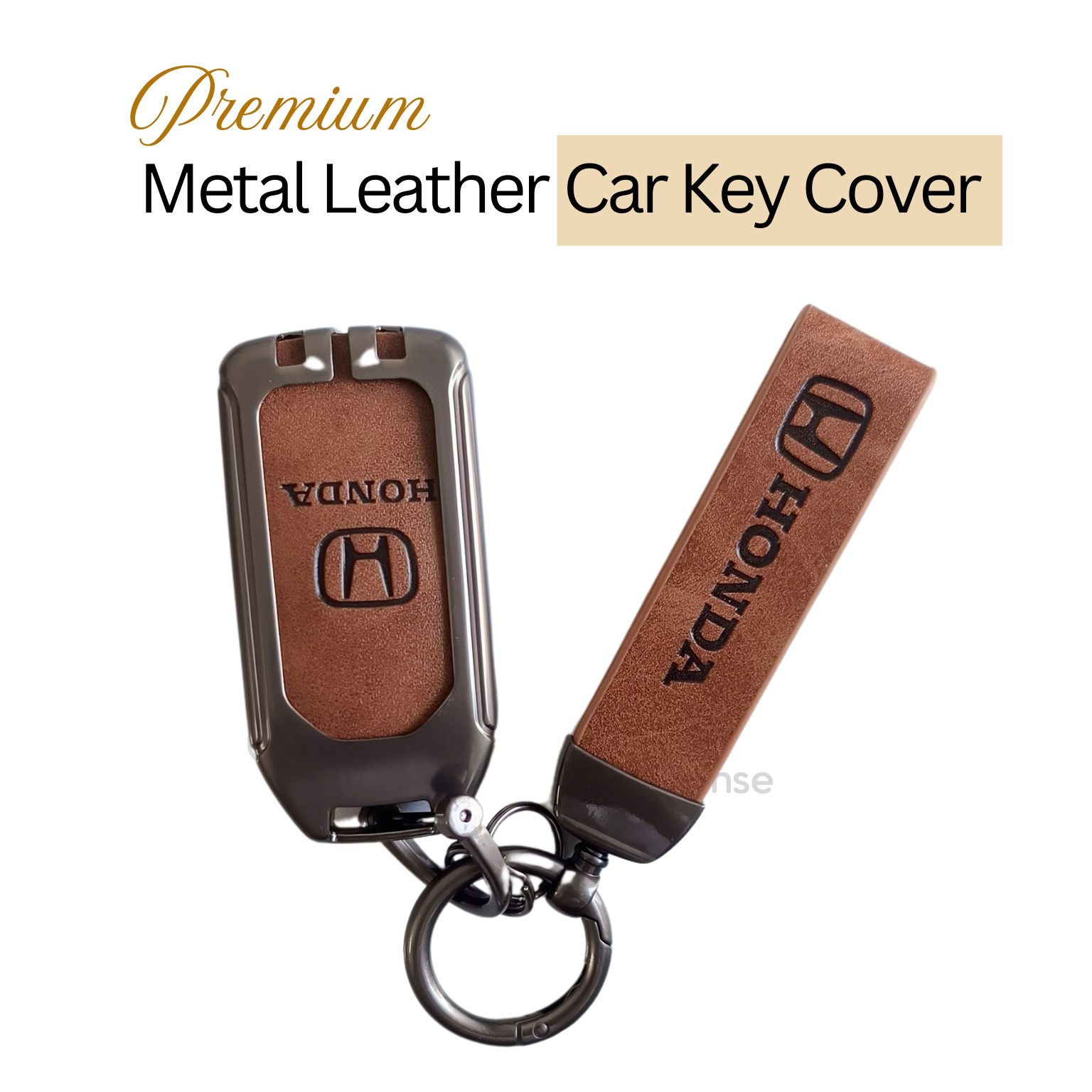 Metal Leather Key Cover Compatible with City, Civic, Jazz, Amaze,  CR-V, WR-V, BR-V, Jazz BS6,  Civic 2020 | Push Start Model