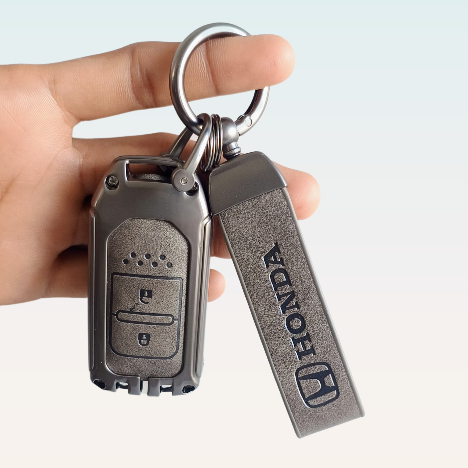 Metal Leather Key Cover Compatible with City, Civic, Jazz, Amaze,  CR-V, WR-V, BR-V, Jazz BS6,  Civic 2020 | Push Start Model