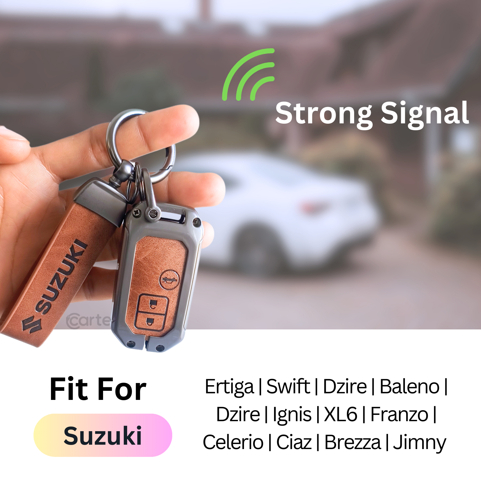 Metal Leather Key Cover for Suzuki Ertiga, Swift, Dzire, Baleno, Ignis, XL6, Franzo, Celerio, Ciaz, Brezza, Jimny   | 3 Button Smart Key