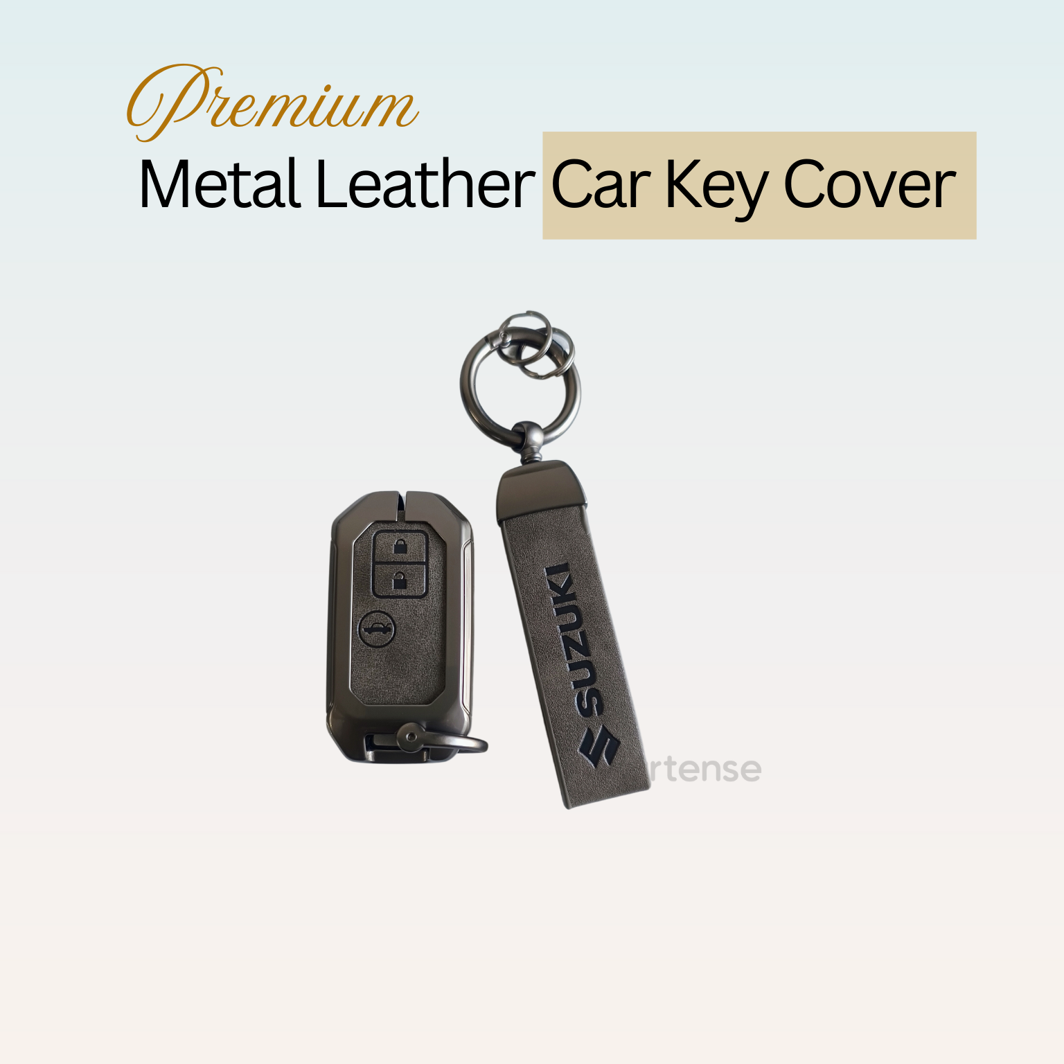 Metal Leather Key Cover for Suzuki Ertiga, Swift, Dzire, Baleno, Ignis, XL6, Franzo, Celerio, Ciaz, Brezza, Jimny   | 3 Button Smart Key
