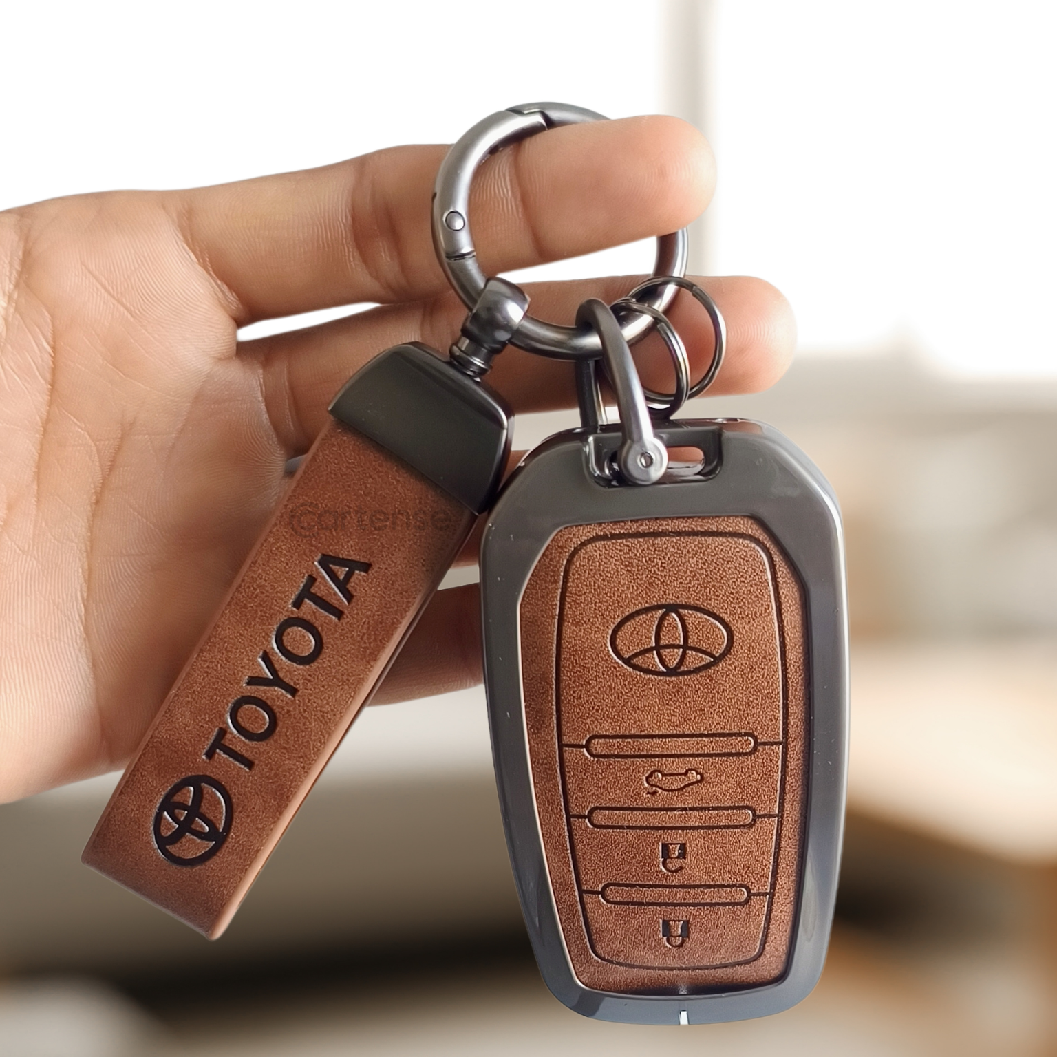 Metal Leather Car Key Cover For Toyota Fortuner, Hilux, Innova Crysta,  Legender, Innova HyCross, Land Cruiser | 3 Button Type M1 Push Start Smart Key