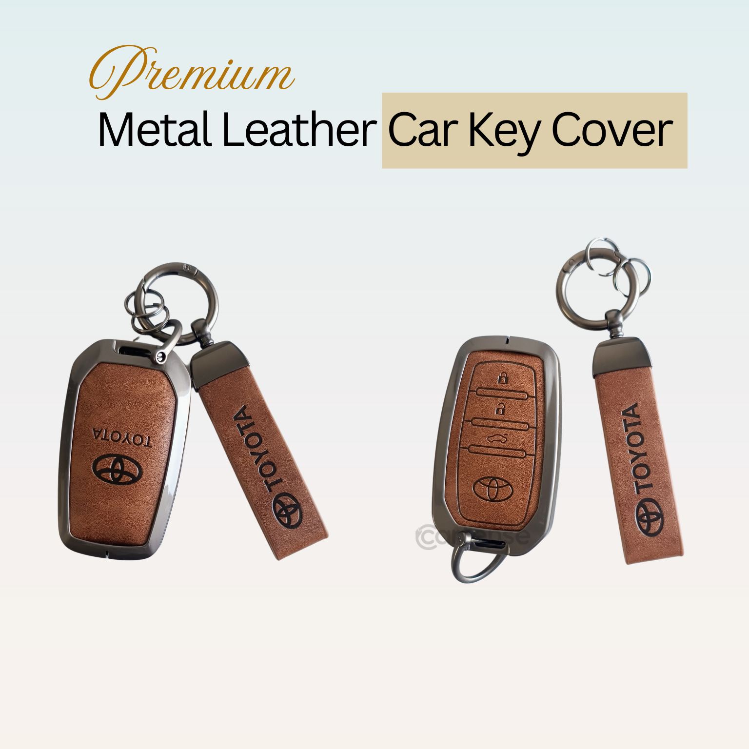 Metal Leather Car Key Cover For Toyota Fortuner, Hilux, Innova Crysta,  Legender, Innova HyCross, Land Cruiser | 3 Button Type M1 Push Start Smart Key