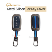 Metal Silicon Car Key Cover Compatible With Kia Seltos, Sonet, Carens | Push Start Key