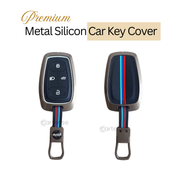 Metal Silicon Car Key Cover For TATA Punch, Tiago, Altroz, Nexon, Harrier, Safari, EV, Sierra | 4 Button Smart Key