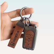 Metal Leather Key Cover Compatible with Accord, Amaze Jazz, CR-V,  WR-V | 3 Button Smart Key