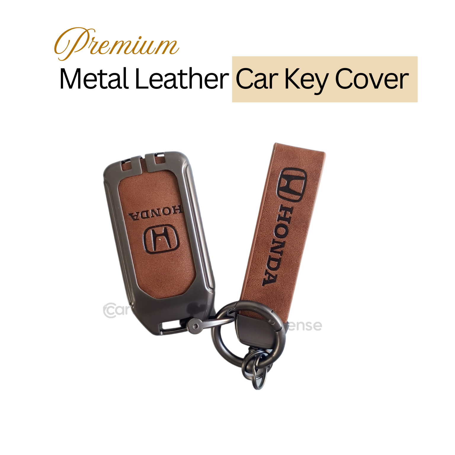 Metal Leather Key Cover Compatible with Accord, Amaze Jazz, CR-V,  WR-V | 3 Button Smart Key